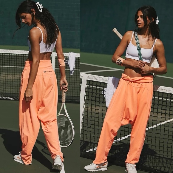 Free People Movement RARE Hot Watermelon Neon Orange Harem Jogger Pants Size M - Picture 1 of 9